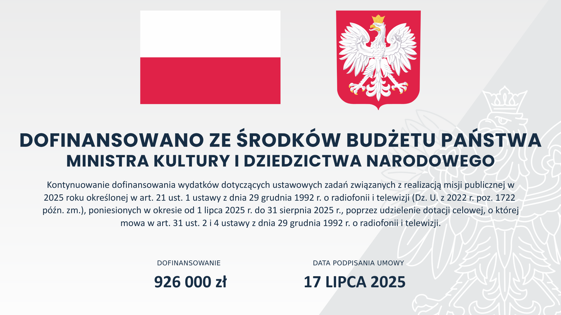 Dofinansowanie Polskiego Radia Szczecin SA w likwidacji ze środków Ministerstwa Kultury i Dziedzictwa Narodowego