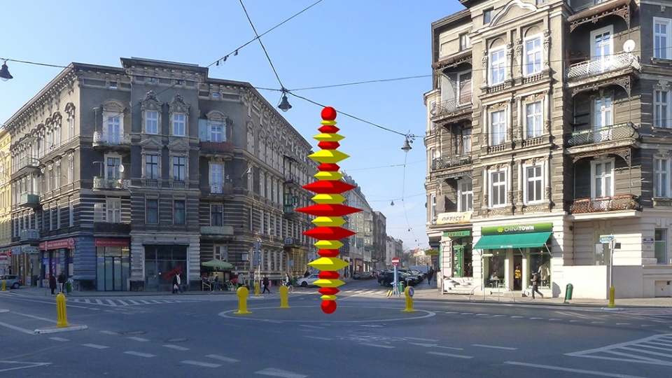 Siedmiometrowa, kolorowa fryga to rodzaj bąka, zabawki dla dzieci. Mat. Maurycy Gomulicki