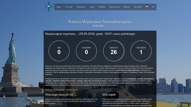 Na stronie alaksanderdoba.pl bije już licznik liczący czas III wyprawy transatlantyckiej. Fot. Oficjalna witryna Aleksandra Doby Aleksander Doba wypłynął do Lizbony [WIDEO, ZDJĘCIA]