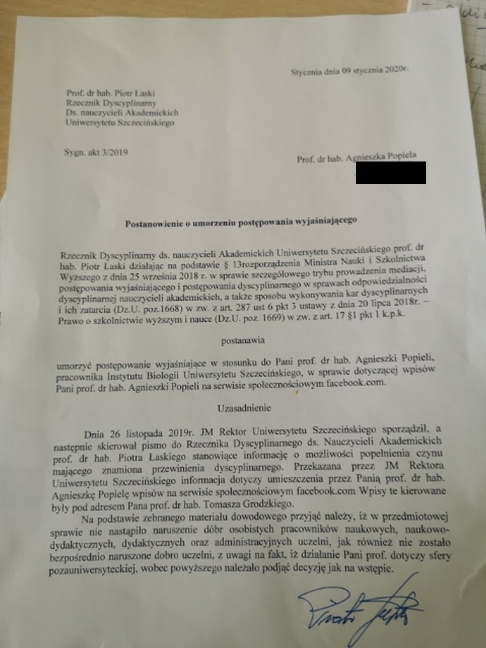Postanowienie o umorzeniu postępowania wyjaśniającego.