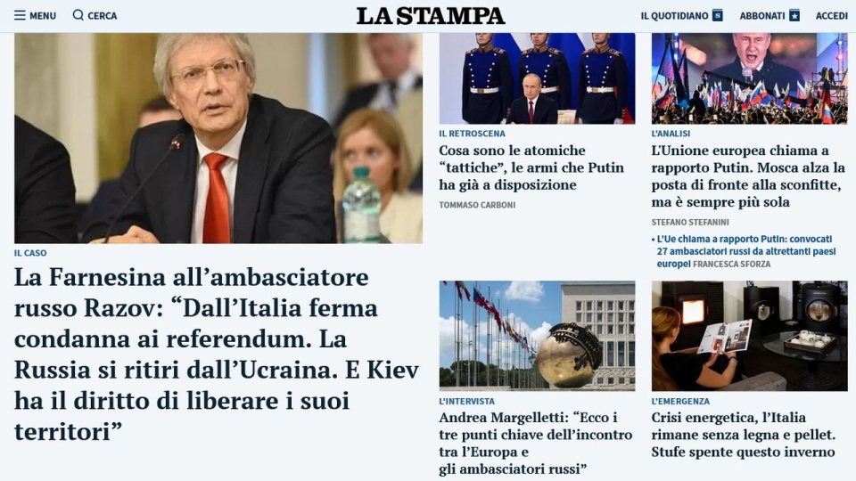 Po spotkaniu z ambasadorem Riazowem sekretarz generalny włoskiego MSZ, Francesco Segui streścił przebieg spotkania w wypowiedzi dla włoskich mediów. źródło: https://www.lastampa.it/