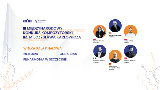 Spośród 284 zgłoszeń partytur nadesłanych z ponad 40 krajów świata jury wybrało pięć utworów, które zabrzmią po raz pierwszy w Szczecinie. W piątek w Złotej Sali Filharmonii finał III Międzynarodowego Konkursu Kompozytorskiego im. Mieczysława Karłowicza.