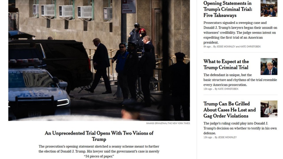 Proces Donalda Trumpa rozpoczął się od przedstawiania stanowisk obu stron. źródło: https://www.nytimes.com